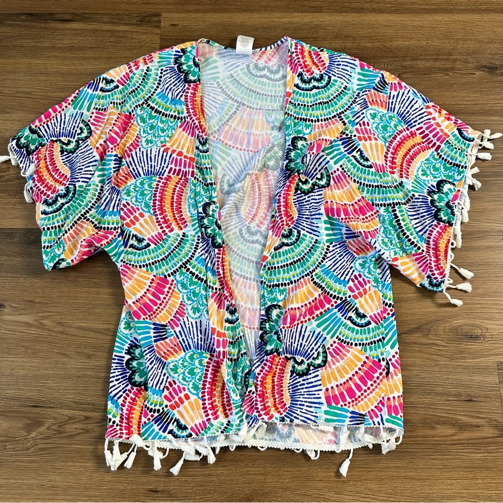 La Blanca Open Front Swim Cover Kimono One Size Tassel Beach Lightweight Resort